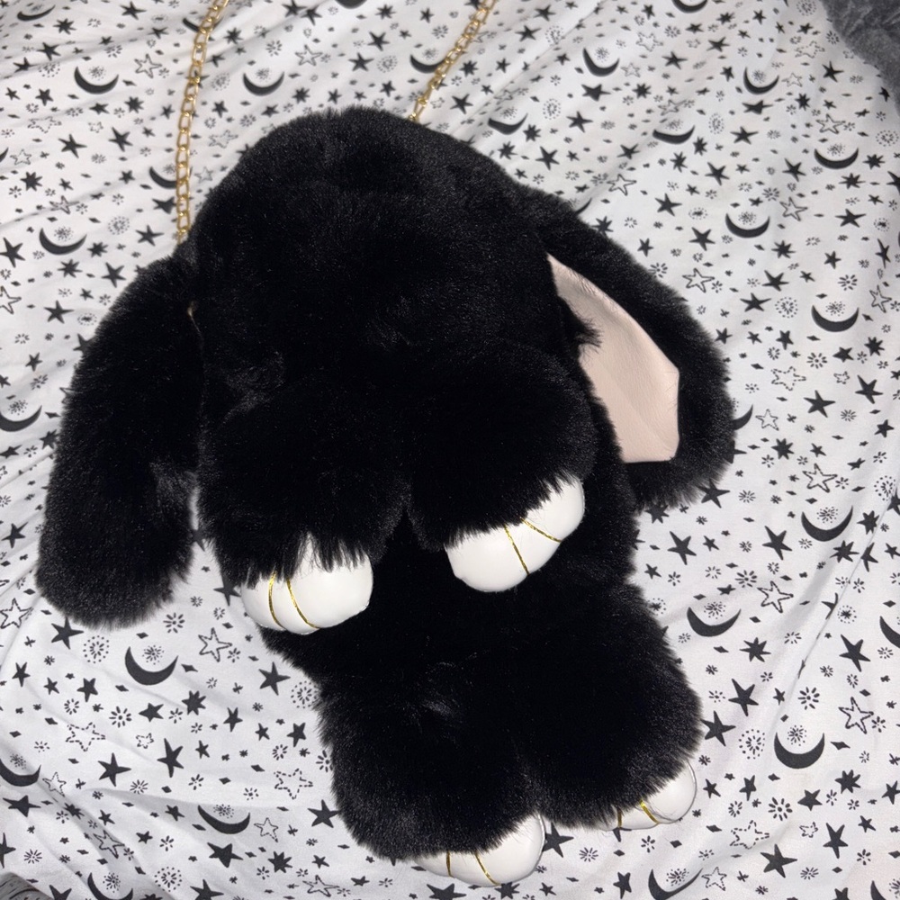 Black Plush Bunny Crossbody Bag